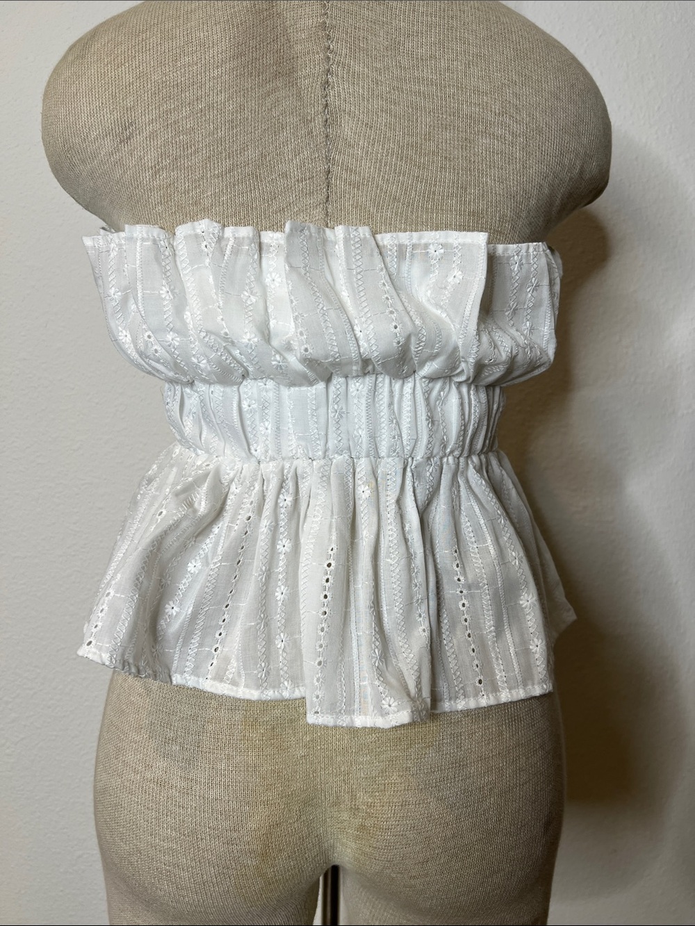 Thirty/Thirty LA Strapless White Eyelet Peplum Top - Picture 2 of 2
